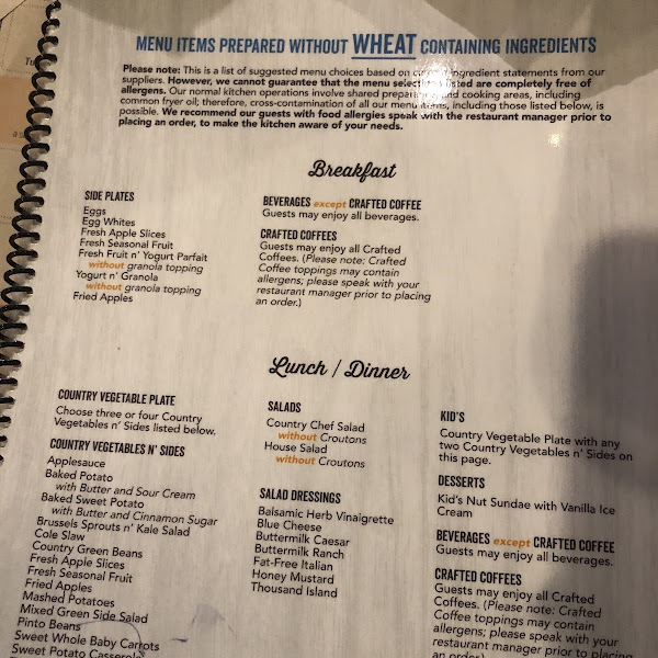 Cracker Barrel Gluten Free Menu