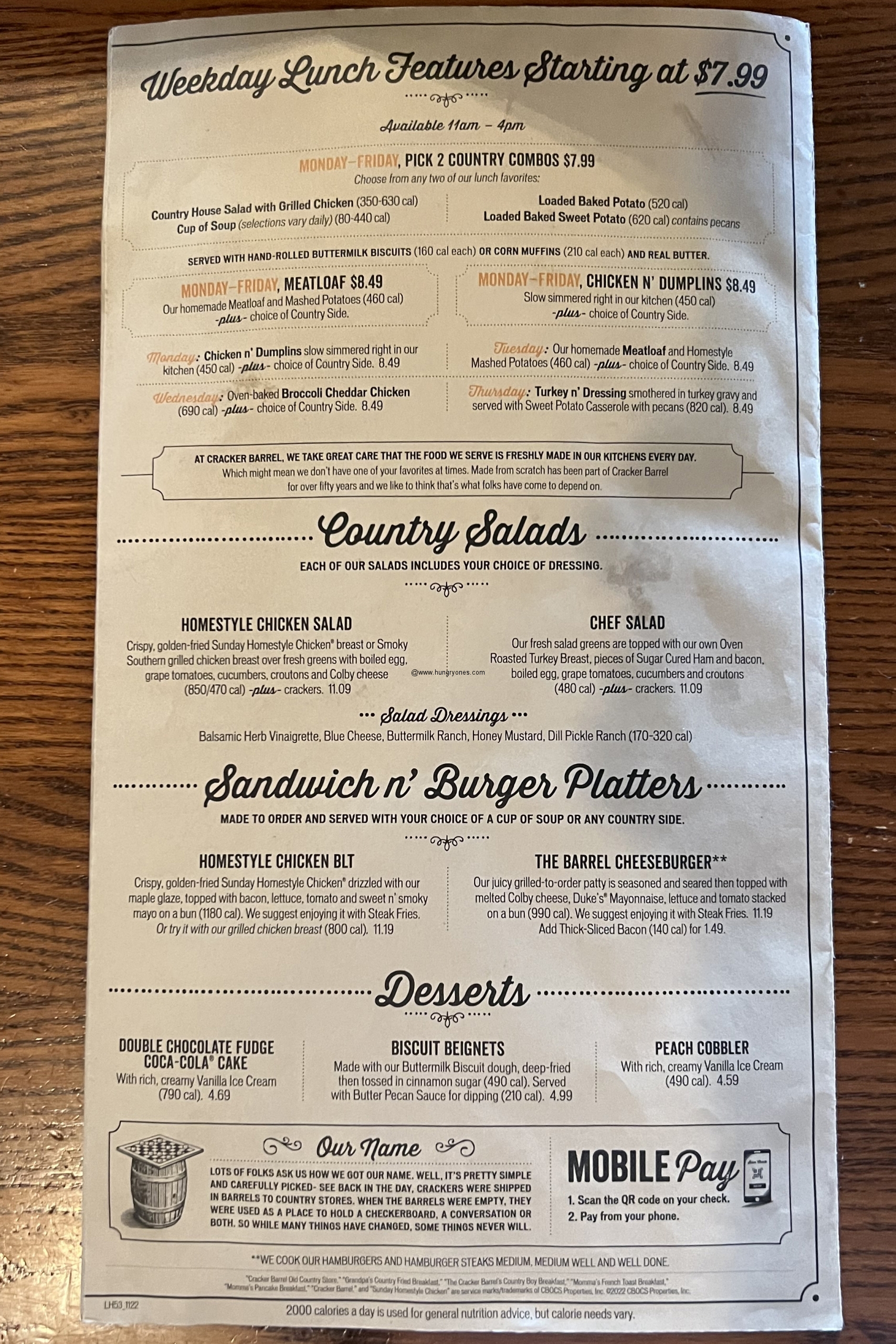 Cracker Barrel to Go Menu