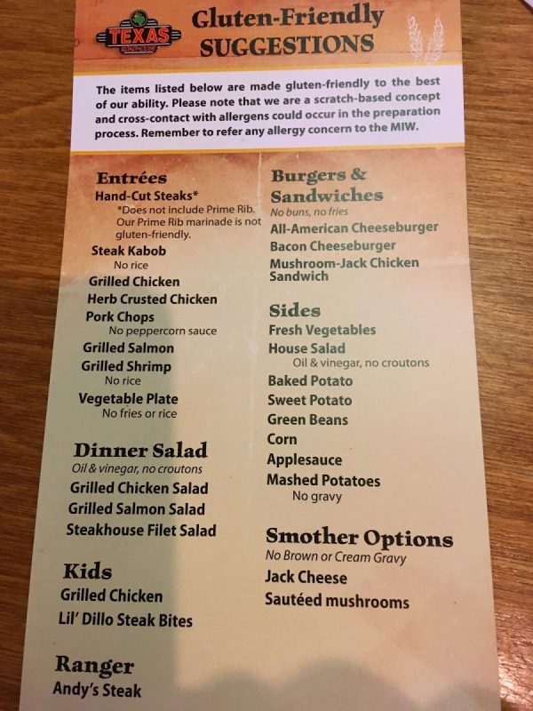 Texas Roadhouse Gluten Free Menu